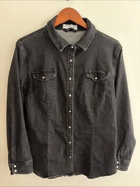 ETTELO Size XL Black Washed Denim Collection Button-Up Shirt